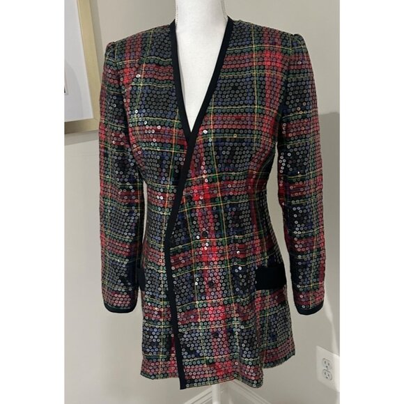 After Five By Julie Duroché Vtg Saks Fifth Avenue Sequined Plaid Blazer Jacket S - Picture 7 of 16